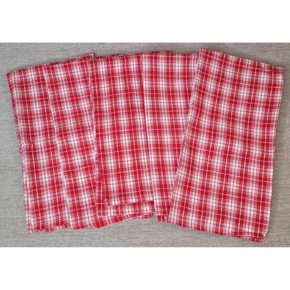 Crate & Barrel Dishtowel Red White Plaid Cotton Set of 5 Cotton New Old stock